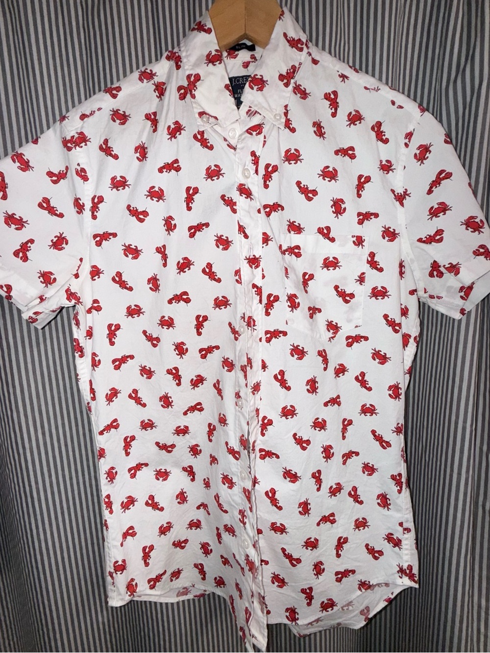 J Crew White Short-Sleeve Button-Up Shirt with Red Crab Print